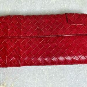*Bottega Veneta* Elegant Red Woven Leather Wallet by